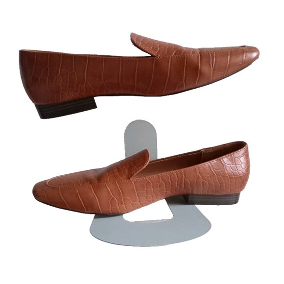 ASOS Design Loafers Mock-Croc Style Glossy Slip On Shoes Brown Size US 7 - Picture 5 of 7